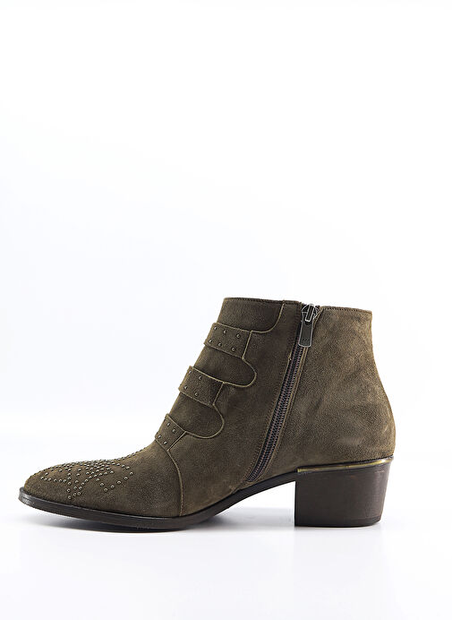 Susanna Gerçek Deri Topuklu Kadın Bot Haki Süet - Görsel 3