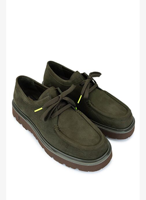 Tamer Tanca Erkek Hakiki Deri Yeşil Nubuk Loafer Ayakkabı - Görsel 3