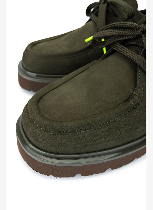 Tamer Tanca Erkek Hakiki Deri Yeşil Nubuk Loafer Ayakkabı - Görsel 4