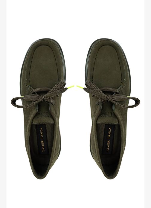 Tamer Tanca Erkek Hakiki Deri Yeşil Nubuk Loafer Ayakkabı - Görsel 6