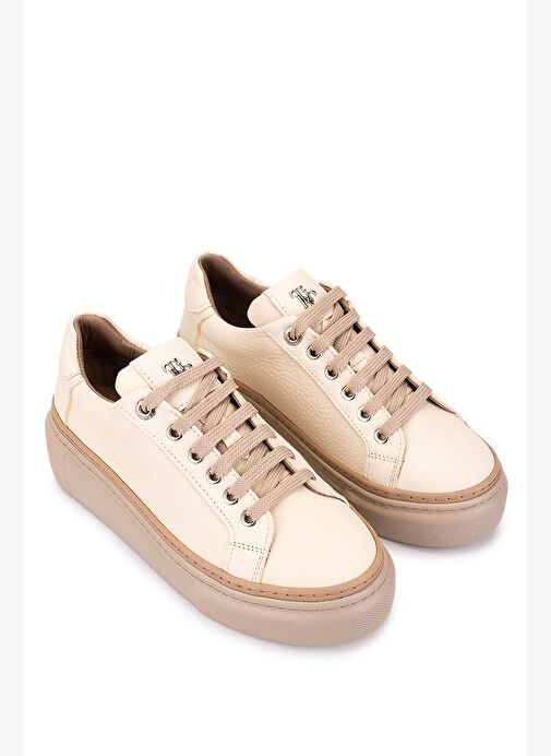 Tamer Tanca Kadın Hakiki Deri Bej Sneakers & Spor Ayakkabı - Görsel 3