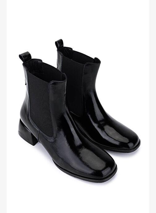 Tamer Tanca Kadın Hakiki Deri Siyah Rugan Topuklu Bot - Görsel 3