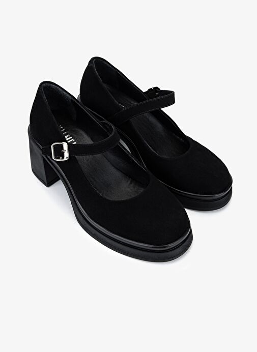 Valmenti Kadın Hakiki Deri Siyah Süet Topuklu Ayakkabı - Görsel 3