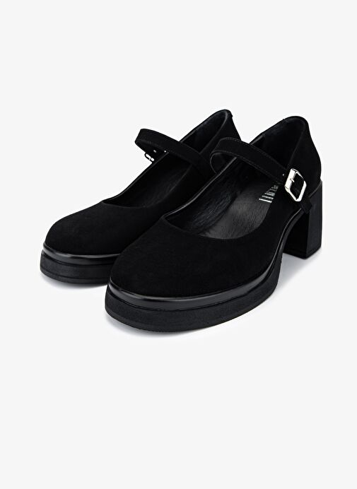 Valmenti Kadın Hakiki Deri Siyah Süet Topuklu Ayakkabı - Görsel 5