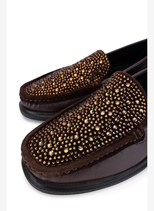 Tamer Tanca Kadın Hakiki Deri Kahverengi Loafer Ayakkabı - Görsel 4