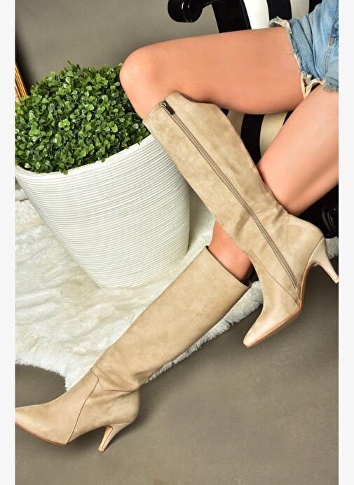 R372453002 Ten Süet İnce Topuklu Kadın Çizme - Görsel 2