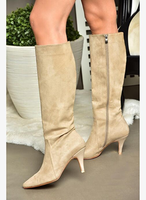 R372453002 Ten Süet İnce Topuklu Kadın Çizme - Görsel 3