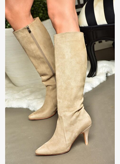 R372453002 Ten Süet İnce Topuklu Kadın Çizme - Görsel 6