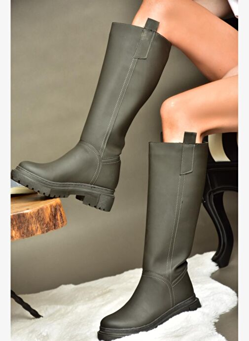 R973201109 Füme Kalın Tabanlı Kadın Çizme - Görsel 2