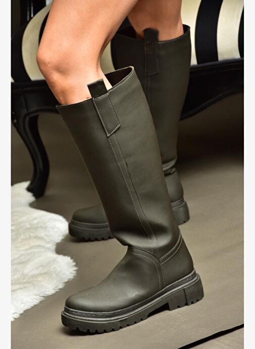 R973201109 Füme Kalın Tabanlı Kadın Çizme - Görsel 4