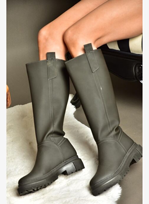 R973201109 Füme Kalın Tabanlı Kadın Çizme - Görsel 5