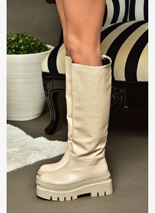 R726947009 Ten Kalın Tabanlı Kadın Çizme - Görsel 5