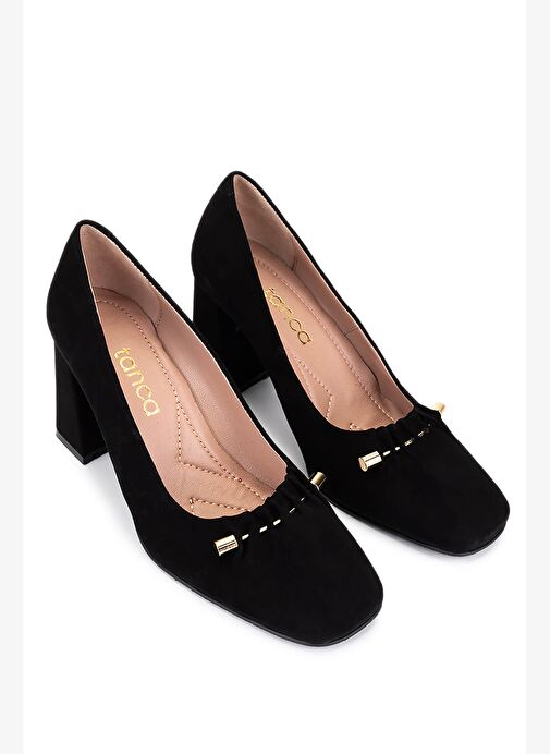 Tamer Tanca Kadın Hakiki Deri Siyah Süet Topuklu Ayakkabı - Görsel 3