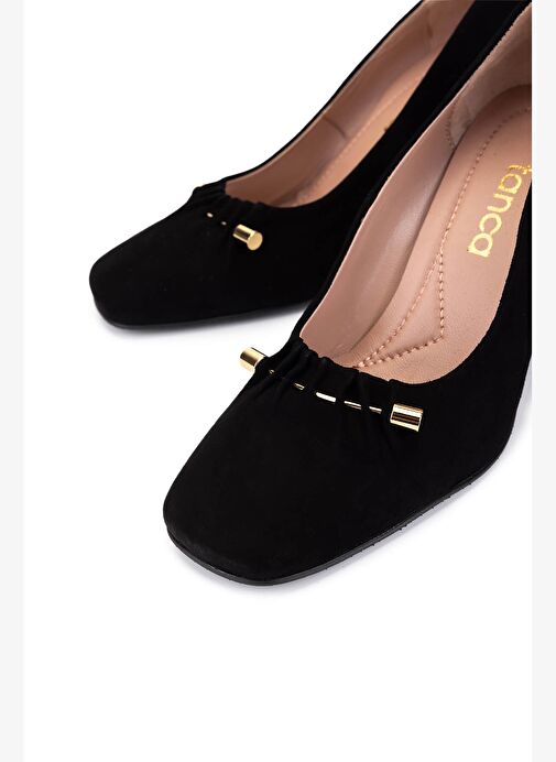 Tamer Tanca Kadın Hakiki Deri Siyah Süet Topuklu Ayakkabı - Görsel 4