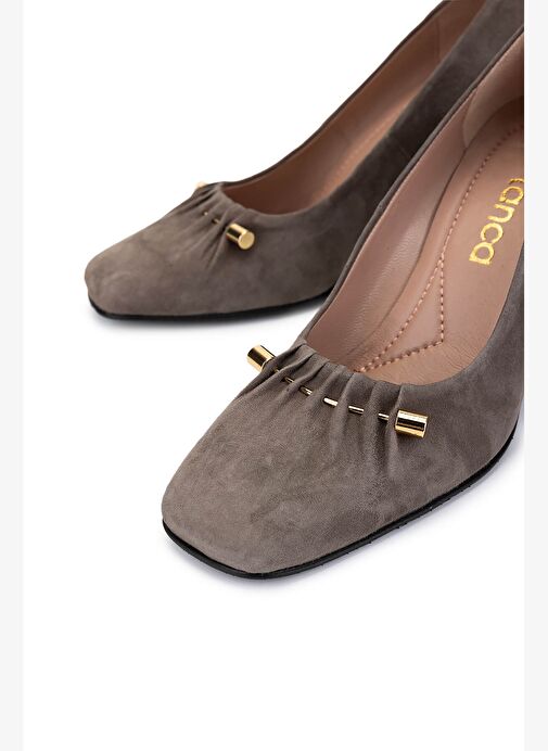 Tamer Tanca Kadın Hakiki Deri Vizon Süet Topuklu Ayakkabı - Görsel 4