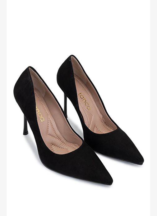 Tamer Tanca Kadın Hakiki Deri Siyah Süet Topuklu Ayakkabı - Görsel 3
