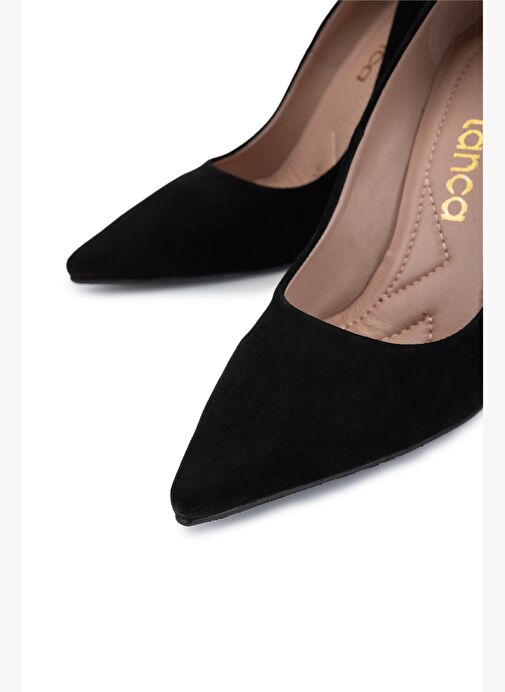 Tamer Tanca Kadın Hakiki Deri Siyah Süet Topuklu Ayakkabı - Görsel 4