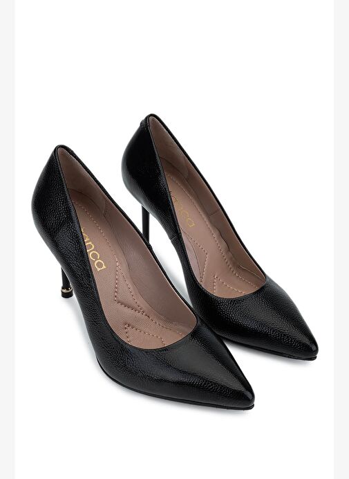 Tamer Tanca Kadın Hakiki Deri Siyah Rugan Topuklu Ayakkabı - Görsel 3