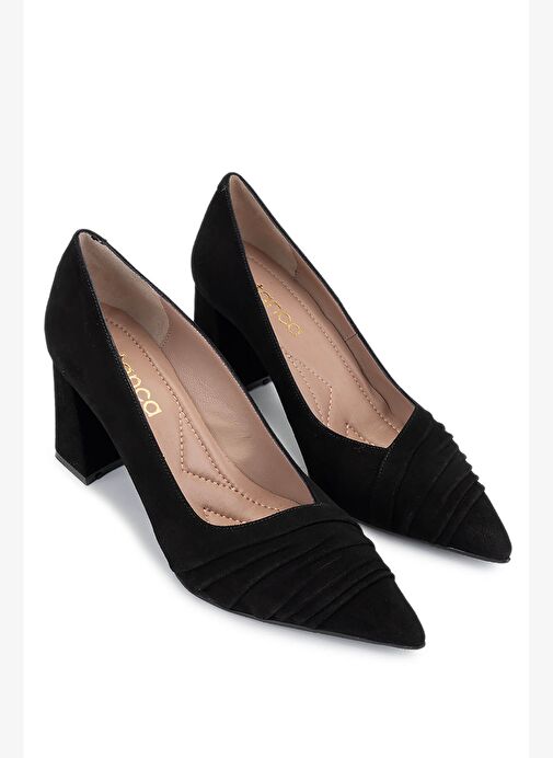 Tamer Tanca Kadın Hakiki Deri Siyah Süet Topuklu Ayakkabı - Görsel 3