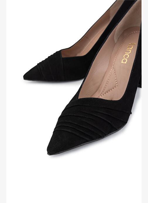 Tamer Tanca Kadın Hakiki Deri Siyah Süet Topuklu Ayakkabı - Görsel 4