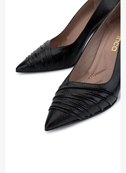 Tamer Tanca Kadın Hakiki Deri Siyah Topuklu Ayakkabı - Görsel 4