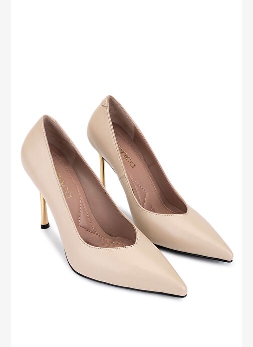 Tamer Tanca Kadın Hakiki Deri Bej Topuklu Ayakkabı - Görsel 3