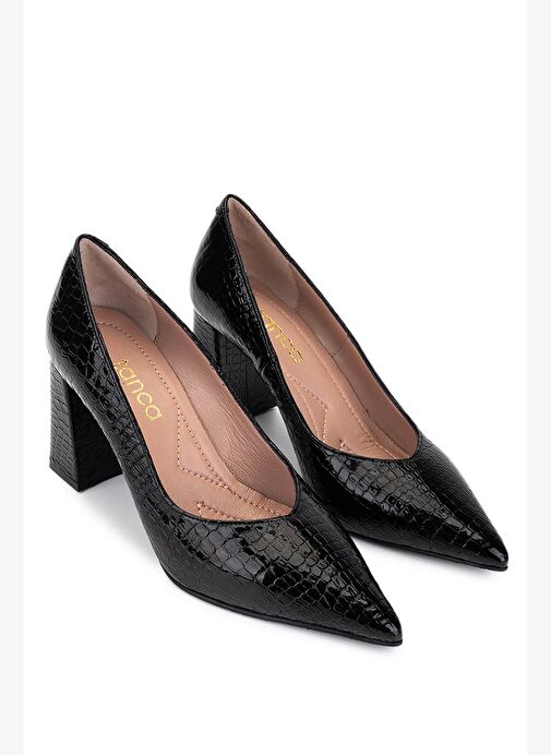 Tamer Tanca Kadın Hakiki Deri Siyah Kroko Topuklu Ayakkabı - Görsel 3