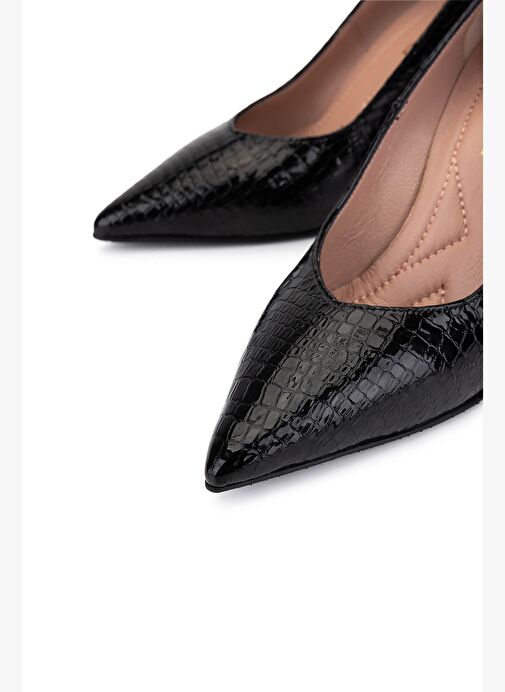 Tamer Tanca Kadın Hakiki Deri Siyah Kroko Topuklu Ayakkabı - Görsel 4