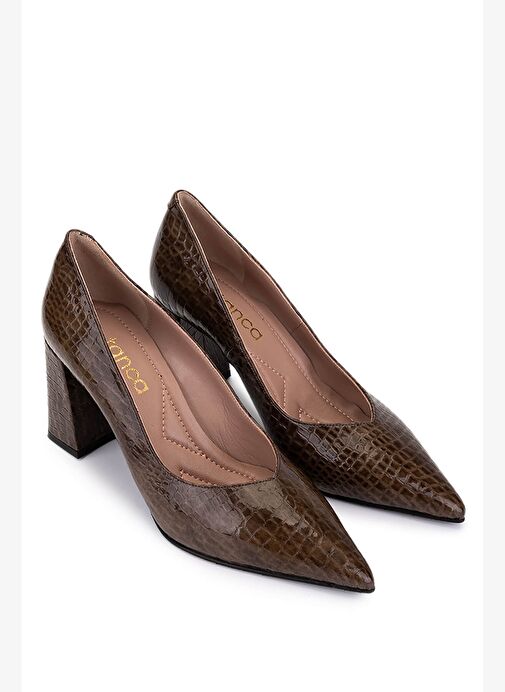Tamer Tanca Kadın Hakiki Deri Kahverengi Kroko Topuklu Ayakkabı - Görsel 3