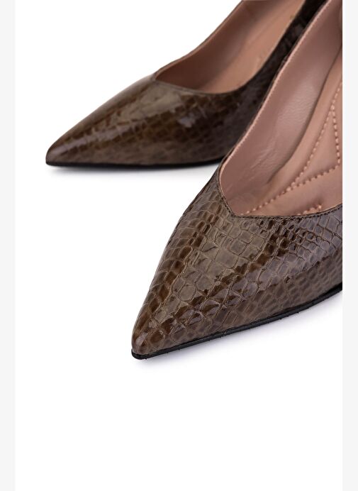 Tamer Tanca Kadın Hakiki Deri Kahverengi Kroko Topuklu Ayakkabı - Görsel 4