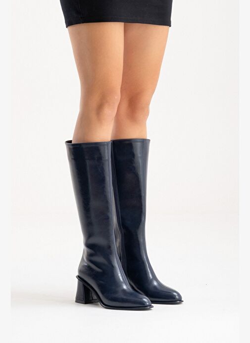 PARADİS Lacivert Cilt Kadın Kalın Topuklu Çizme - Görsel 3