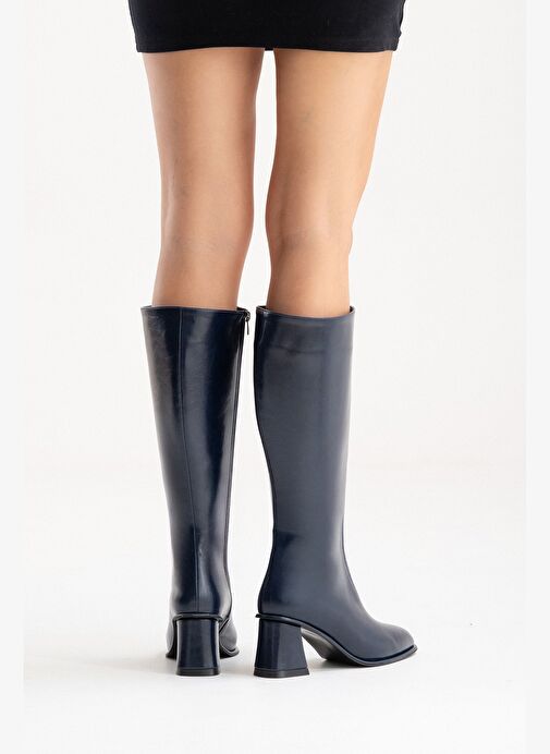PARADİS Lacivert Cilt Kadın Kalın Topuklu Çizme - Görsel 4