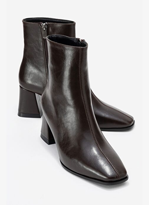 ARVEN Kahverengi Cilt Kadın Kalın Topuklu Bot - Görsel 2