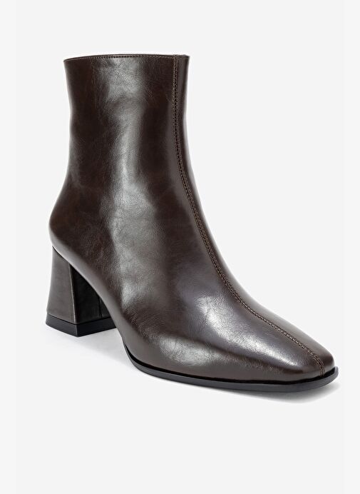 ARVEN Kahverengi Cilt Kadın Kalın Topuklu Bot - Görsel 4