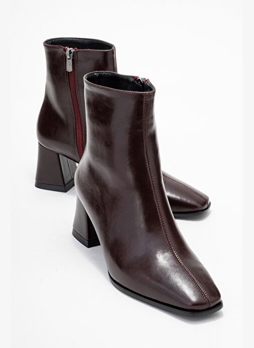 ARVEN Bordo Cilt Kadın Kalın Topuklu Bot - Görsel 2