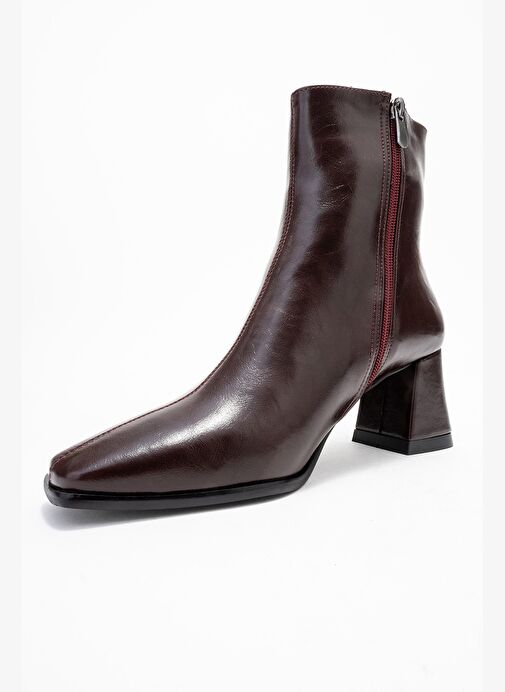 ARVEN Bordo Cilt Kadın Kalın Topuklu Bot - Görsel 5