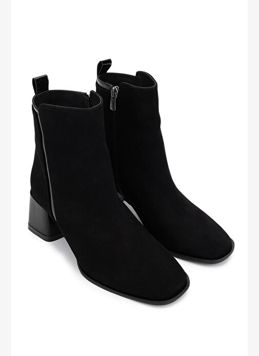 Tamer Tanca Kadın Hakiki Deri Siyah Süet Topuklu Bot - Görsel 3