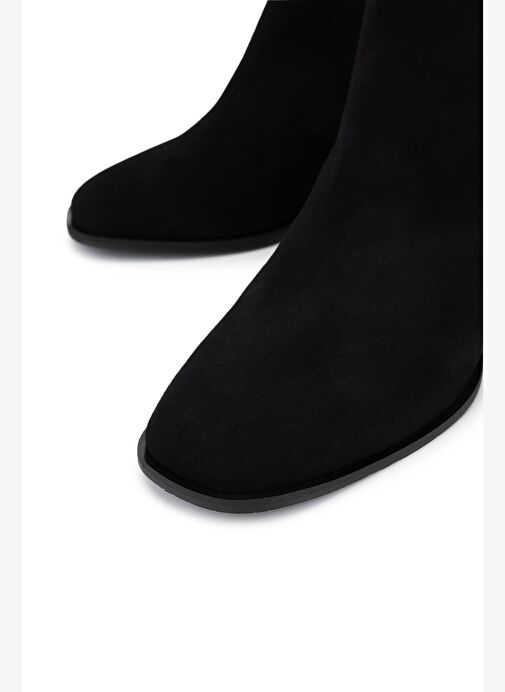 Tamer Tanca Kadın Hakiki Deri Siyah Süet Topuklu Bot - Görsel 4