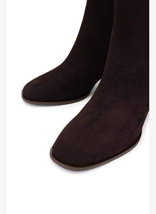 Tamer Tanca Kadın Hakiki Deri Kahverengi Süet Topuklu Bot - Görsel 4