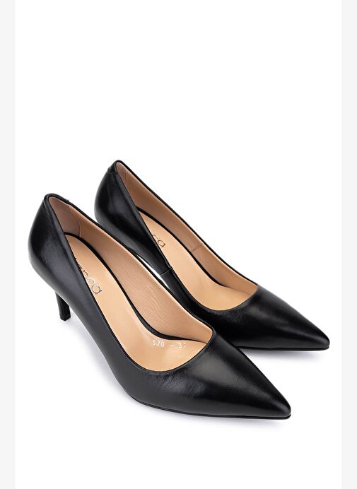 Tamer Tanca Kadın Hakiki Deri Siyah Topuklu Ayakkabı - Görsel 3