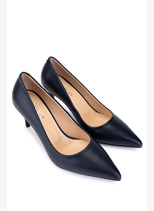 Tamer Tanca Kadın Hakiki Deri Lacivert Deri Topuklu Ayakkabı - Görsel 3