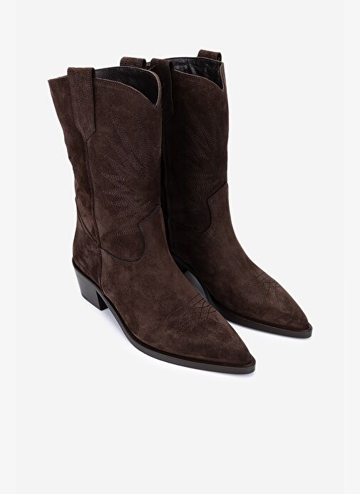 Valmenti Kadın Hakiki Deri Kahverengi Süet Western Bot - Görsel 3