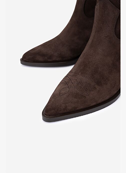 Valmenti Kadın Hakiki Deri Kahverengi Süet Western Bot - Görsel 4