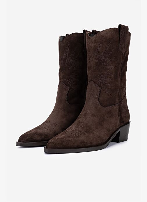 Valmenti Kadın Hakiki Deri Kahverengi Süet Western Bot - Görsel 7