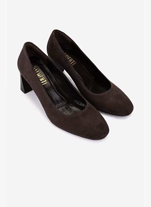 Valmenti Kadın Hakiki Deri Kahverengi Süet Topuklu Ayakkabı - Görsel 3