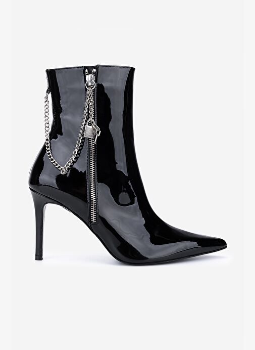 Valmenti Kadın Hakiki Deri Siyah Rugan Topuklu Bot - Görsel 2