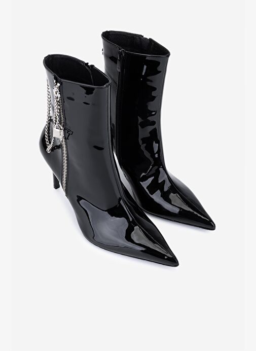 Valmenti Kadın Hakiki Deri Siyah Rugan Topuklu Bot - Görsel 3