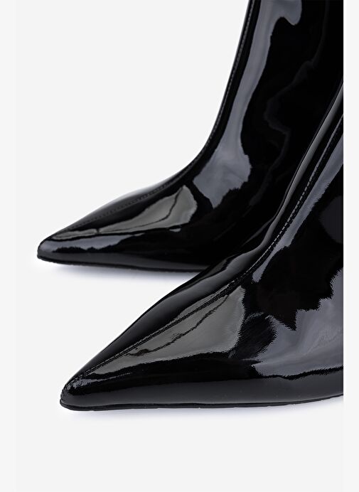 Valmenti Kadın Hakiki Deri Siyah Rugan Topuklu Bot - Görsel 4