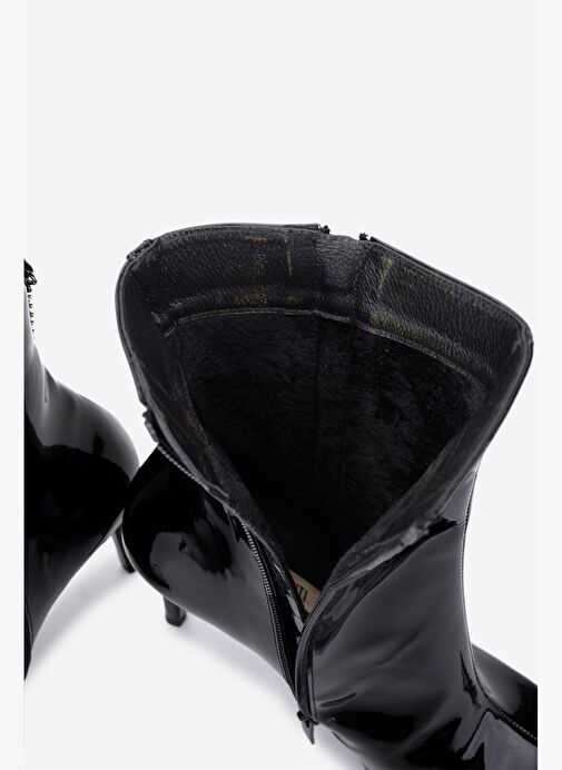 Valmenti Kadın Hakiki Deri Siyah Rugan Topuklu Bot - Görsel 5