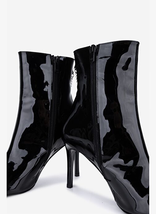 Valmenti Kadın Hakiki Deri Siyah Rugan Topuklu Bot - Görsel 7